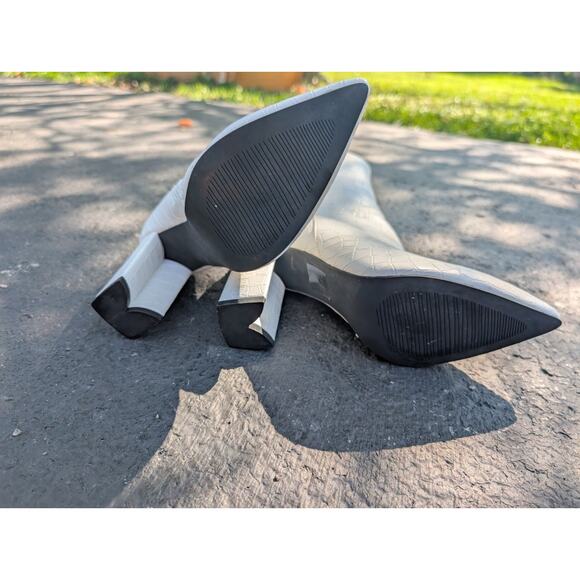 Nasty Gal Womens White Croc Ankle Boots Booties 6 Chunky Heel Pointed Toe Chic - Picture 6 of 9